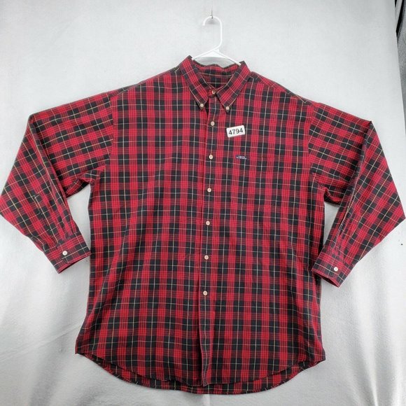 CHAPS Shirt Men's Long Sleeve Casual Button Down Plaid Oxford Red 2XL - Picture 2 of 12